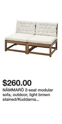 IKEA NÄMMARÖ 2-seat modular sofa, outdoor, light brown stained/Kuddarna light gray-beige offer