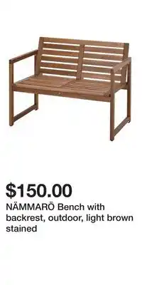 IKEA NÄMMARÖ Bench with backrest, outdoor, light brown stained offer