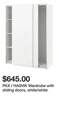 IKEA PAX / HASVIK Wardrobe with sliding doors, white/white offer