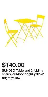 IKEA SUNDSÖ Table and 2 folding chairs, outdoor bright yellow/bright yellow offer