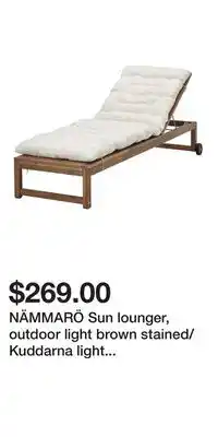IKEA NÄMMARÖ Sun lounger, outdoor light brown stained/Kuddarna light gray-beige offer