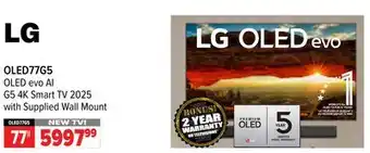 2001 Audio Video OLED77G5 LG 77 OLED evo AI G5 4K Smart TV 2025 with Supplied Wall Mount offer