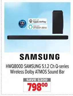 2001 Audio Video HWQ800D SAMSUNG 5.1.2 Ch Q-series Wireless Dolby ATMOS Sound Bar offer
