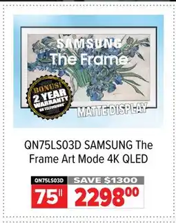2001 Audio Video QN75LS03D SAMSUNG 75 The Frame Art Mode 4K QLED offer