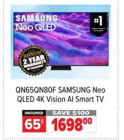 2001 Audio Video QN65QN80F SAMSUNG 65 Neo QLED 4K Vision AI Smart TV offer