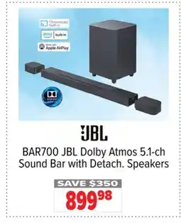2001 Audio Video BAR700 JBL Dolby Atmos 5.1-ch Sound Bar with Detach. Speakers offer