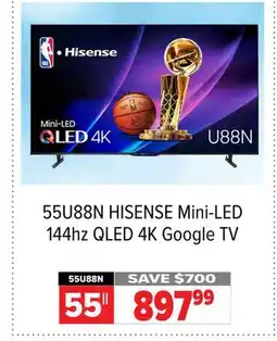 2001 Audio Video 55U88N HISENSE 55 Mini-LED 144hz QLED 4K Google TV offer