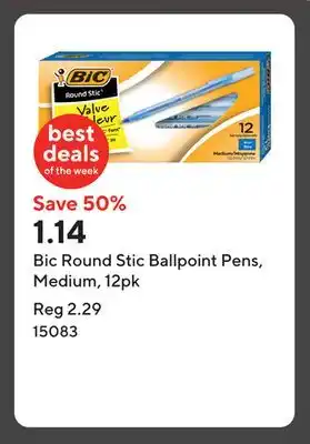 Staples Bic Round Stic Ballpoint Pens, Medium, 12pk offer
