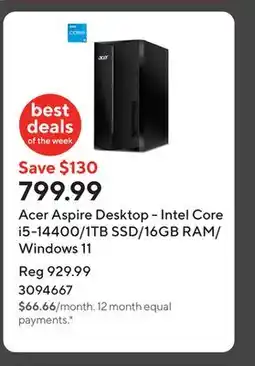 Staples Acer Aspire Desktop - Intel Core i5-14400/1TB SSD/16GB RAM/Windows 11 offer