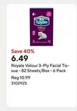 Staples Royale Velour 3-Ply Facial Tissue - 82 Sheets/Box - 6 Pack offer