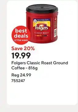 Staples Folgers Classic Roast Ground Coffee - 816g offer