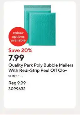Staples Quality Park Poly Bubble Mailers With Redi-Strip Peel Off Closure - 11 L x 8.25 W - Teal - 8 Pack offer