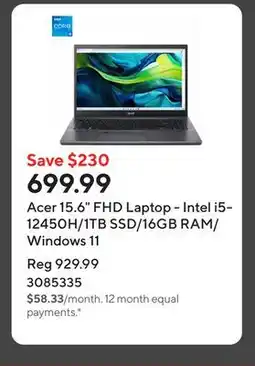 Staples Acer 15.6 FHD Laptop - Intel i5-12450H/1TB SSD/16GB RAM/Windows 11 offer
