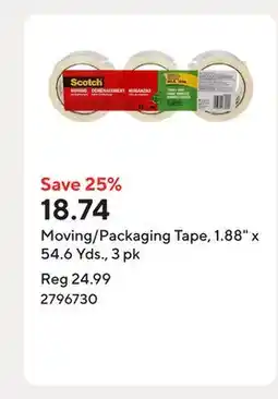 Staples Moving/Packaging Tape, 1.88 x 54.6 Yds., 3 pk offer