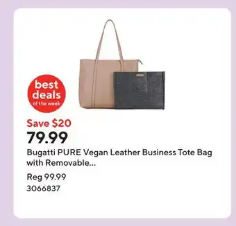 Staples Bugatti PURE Vegan Leather Business Tote Bag with Removable Organizer for 14.1 Laptop/Tablet - Taupe offer