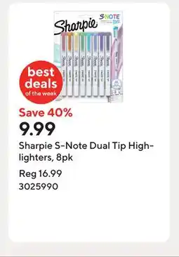 Staples Sharpie S-Note Dual Tip Highlighters, 8pk offer