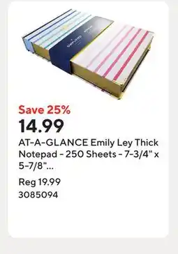Staples AT-A-GLANCE Emily Ley Thick Notepad - 250 Sheets - 7-3/4 x 5-7/8 - Happy Stripes offer
