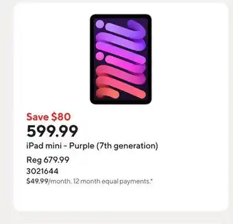 Staples iPad mini - Purple (7th generation) offer