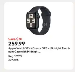 Staples Apple Watch SE - 40mm - GPS - Midnight Aluminum Case with Midnight Sport Band - Small / Medium offer