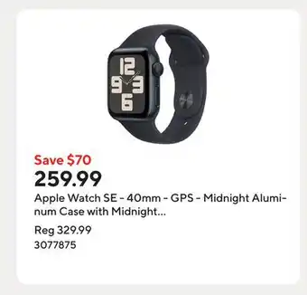 Staples Apple Watch SE - 40mm - GPS - Midnight Aluminum Case with Midnight Sport Band - Small / Medium offer
