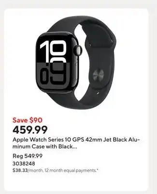 Staples Apple Watch Series 10 GPS 42mm Jet Black Aluminum Case with Black Sport Band - S/M offer