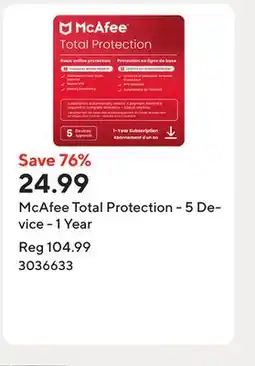 Staples McAfee Total Protection - 5 Device - 1 Year offer