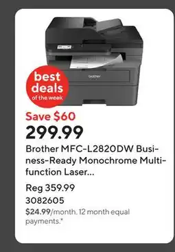 Staples Brother MFC-L2820DW Business-Ready Monochrome Multifunction Laser Printer offer