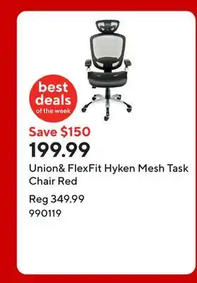 Staples Union& FlexFit Hyken Mesh Task Chair Red offer