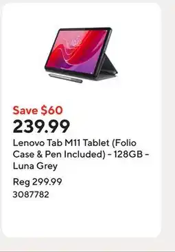 Staples Lenovo Tab M11 Tablet (Folio Case & Pen Included) - 128GB - Luna Grey offer