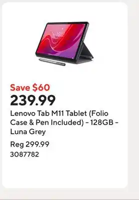 Staples Lenovo Tab M11 Tablet (Folio Case & Pen Included) - 128GB - Luna Grey offer