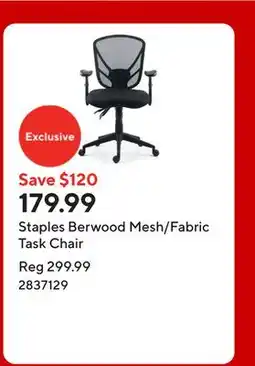 Staples Staples Berwood Mesh/Fabric Task Chair offer