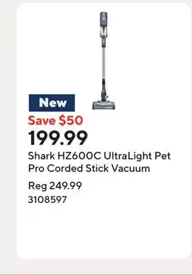 Staples Shark HZ600C UltraLight Pet Pro Corded Stick Vacuum offer