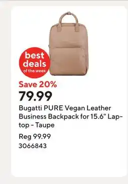 Staples Bugatti PURE Vegan Leather Business Backpack for 15.6 Laptop - Taupe offer