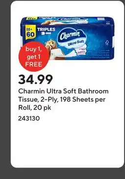 Staples Charmin Ultra Soft Bathroom Tissue, 2-Ply, 198 Sheets per Roll, 20 pk offer