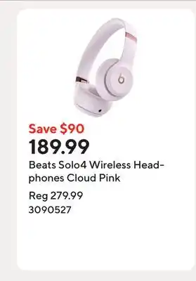 Staples Beats Solo4 Wireless Headphones Cloud Pink offer