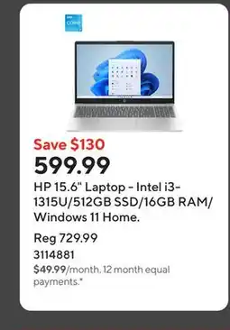 Staples HP 15.6 Laptop - Intel i3-1315U/512GB SSD/16GB RAM/Windows 11 Home offer