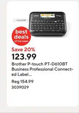 Staples Brother P-touch PT-D610BT Business Professional Connected Label Maker with Bluetooth offer