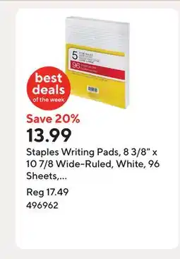 Staples Staples Writing Pads, 8 3/8 x 10 7/8 Wide-Ruled, White, 96 Sheets, 5 pk offer