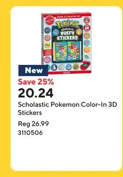 Staples Scholastic Pokemon Color-In 3D Stickers offer