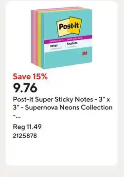 Staples Post-it Super Sticky Notes - 3 x 3 - Supernova Neons Collection - 450 sheets - 5 pk offer