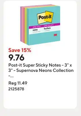 Staples Post-it Super Sticky Notes - 3 x 3 - Supernova Neons Collection - 450 sheets - 5 pk offer