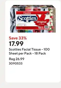 Staples Scotties Facial Tissue - 100 Sheet per Pack - 18 Pack offer