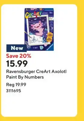 Staples Ravensburger CreArt Axolotl Paint By Numbers offer
