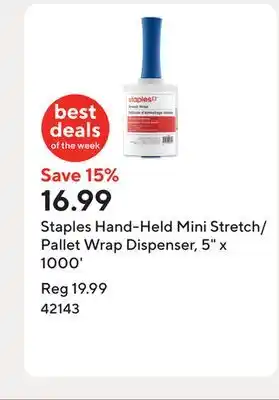 Staples Staples Hand-Held Mini Stretch/Pallet Wrap Dispenser, 5 x 1000' offer
