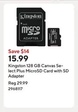 Staples Kingston 128 GB Canvas Select Plus MicroSD Card with SD Adapter offer
