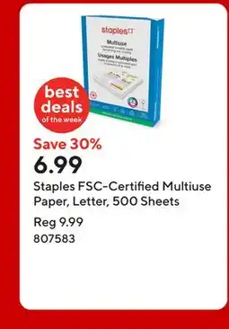 Staples Staples FSC-Certified Multiuse Paper, Letter, 500 Sheets offer