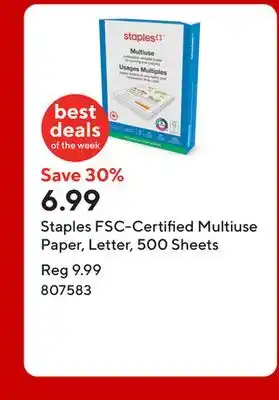 Staples Staples FSC-Certified Multiuse Paper, Letter, 500 Sheets offer