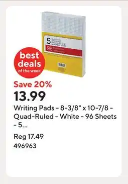 Staples Writing Pads - 8-3/8 x 10-7/8 - Quad-Ruled - White - 96 Sheets - 5 Pack offer