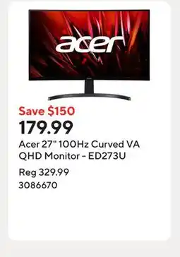 Staples Acer 27 100Hz Curved VA QHD Monitor - ED273U offer