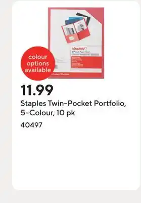 Staples Staples Twin-Pocket Portfolio, 5-Colour, 10 pk offer